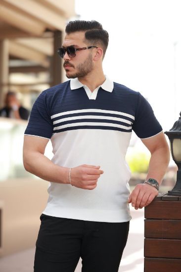 Erkek çizgi Desenli Yakalı Kısa Kollu T-shirt resmi